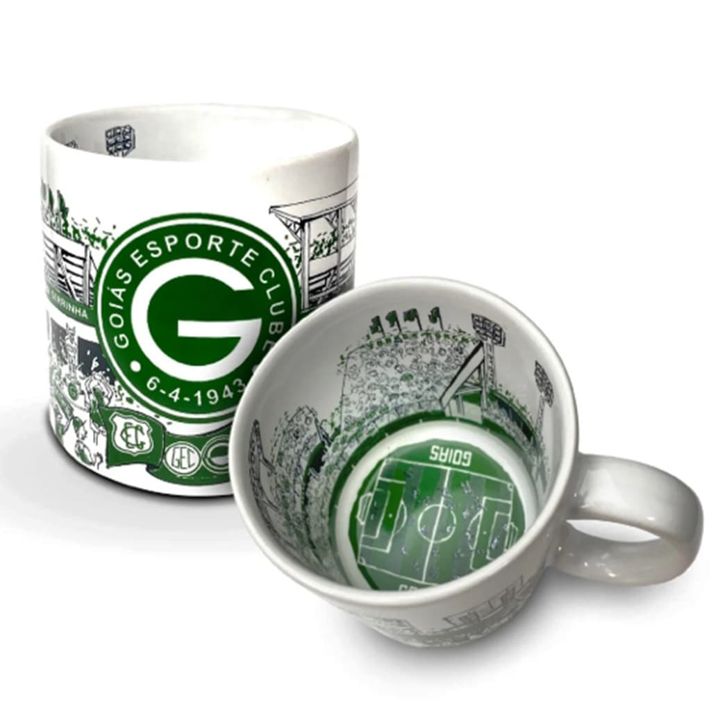 Caneca KazzaVip do Goiás Esporte Clube Cerâmica 360 ML Estádio da Serrinha Licenciada Branco