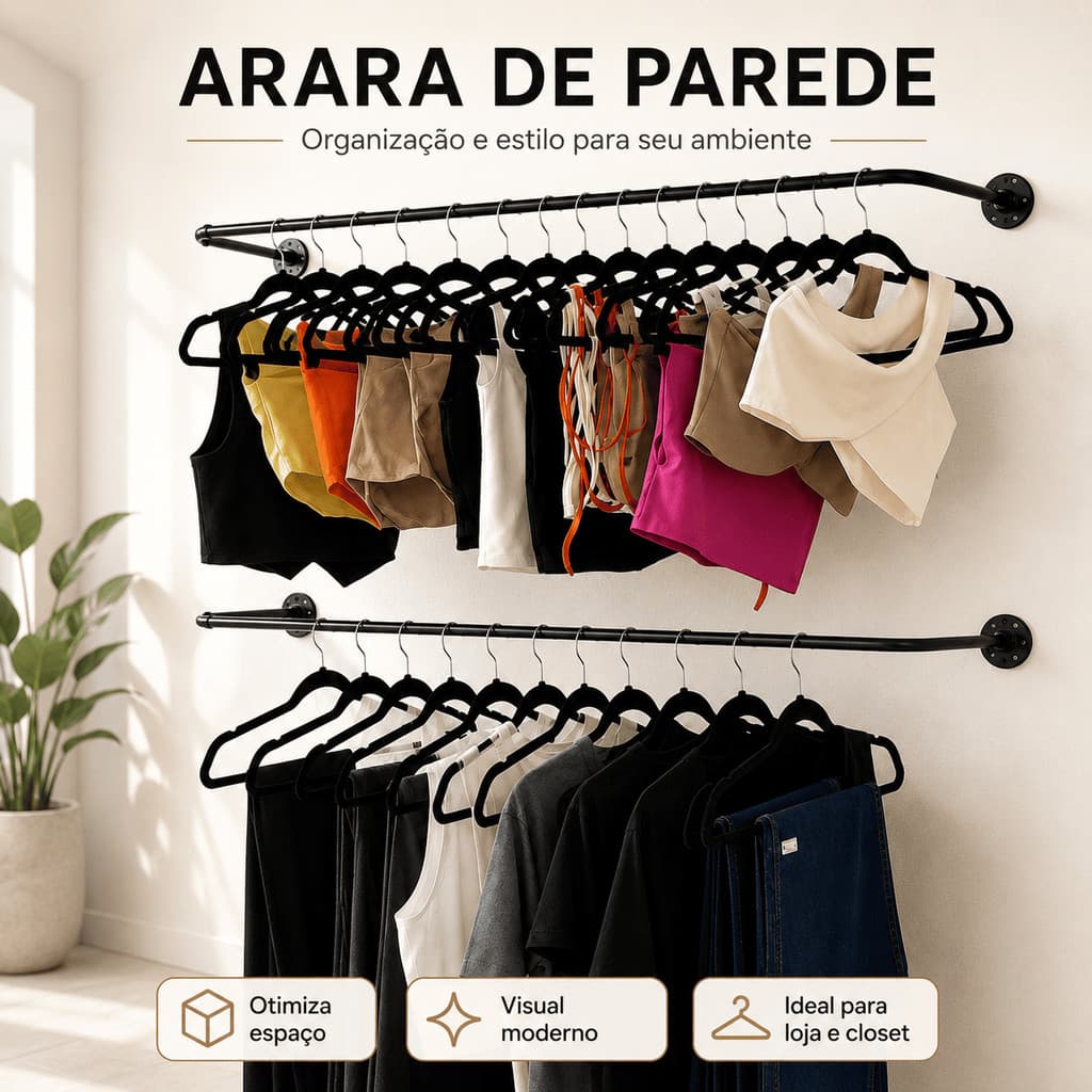 Kit 2/3/4 Cabideiro de Parede Arara Para Roupas em Aço Resistente