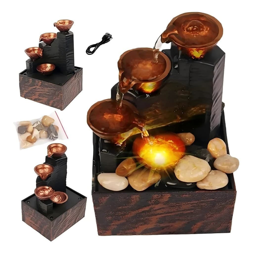Fontes Decorativas em Pedreira Cascata Tripla Moinho Colorante Fonte Relaxante Decoração de Mesa