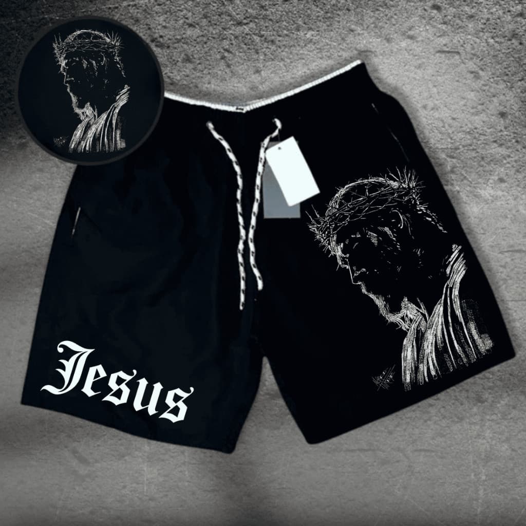 Bermuda Tactel Masculina Esportiva Jesus Treino Secagem Rápida Cristo é Rei Catolica Religiosa Gospel