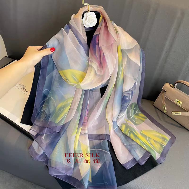 Lenço de seda excelente fio macio gaze primavera verão outono inverno roxo peônia protetor solar xale All-Match praia ca