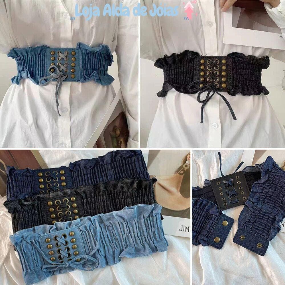 EMILEES Cinto Elástico , Saia Jeans Selvagem Cintos Largos , Cintura Elástica Vintage All-Match Feminina