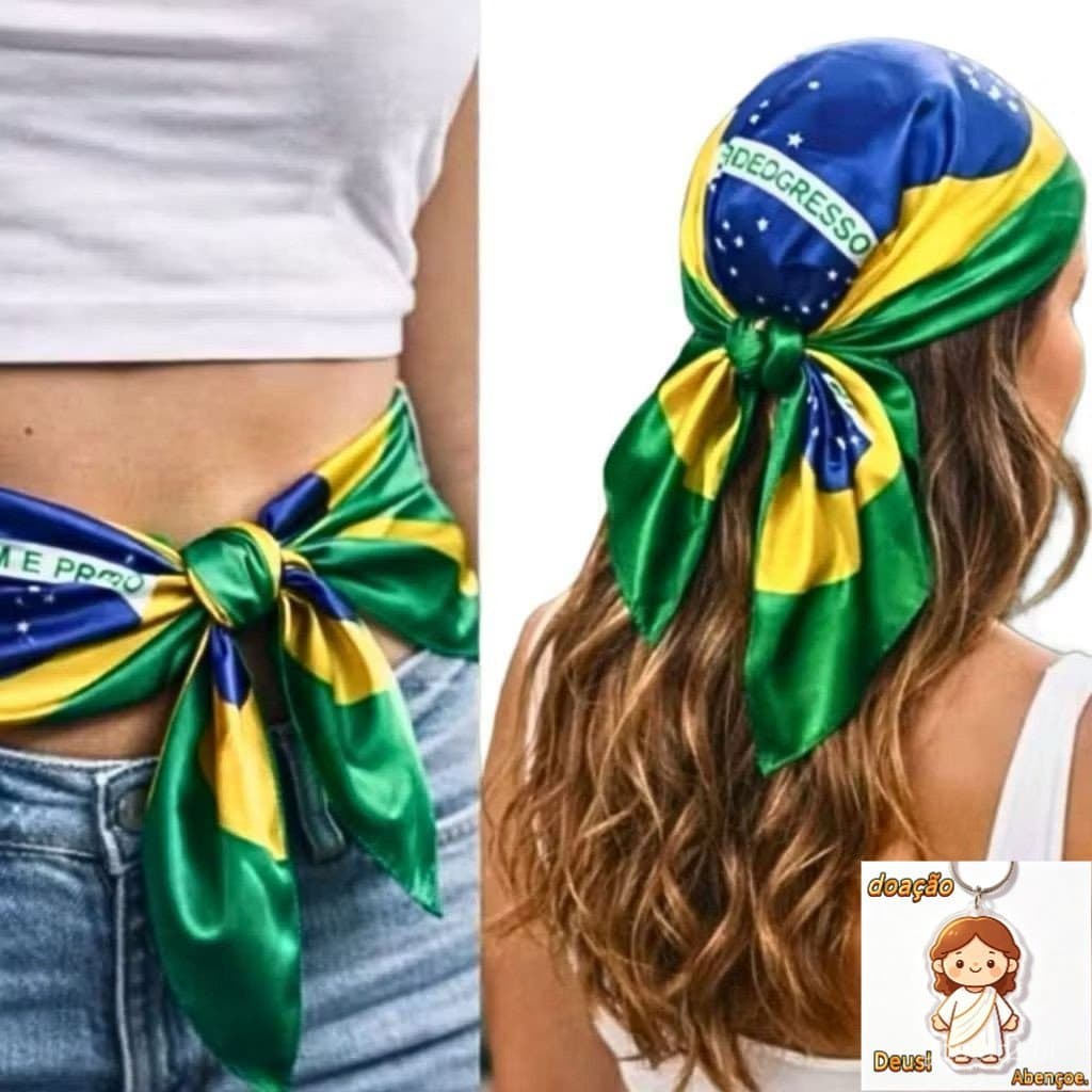 Lenço Bandana  Brasil 75x50 triangulo Cabeça Cabelo Bolsa Cintura Copa