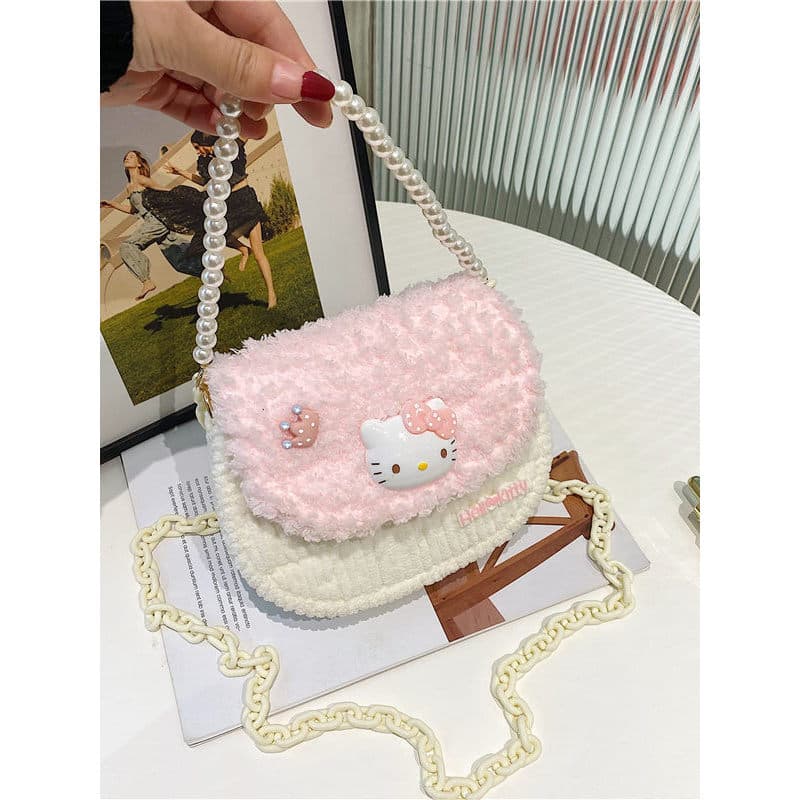 Bolsa bolsa feminina Bolsa Hello Kitty tecida à mão, bolsa de Material diy, caseira, kt, portátil, transversal, presente