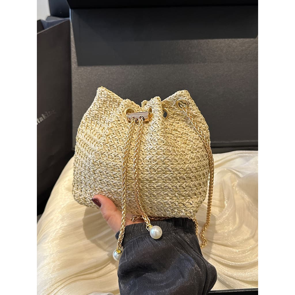 Bolsa bolsa feminina Bolsa de ombro de palha Popular deste ano feminina 2025 novo estilo moda bolsa de corrente de um om