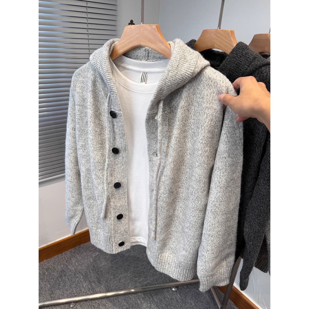 Cardigan de malha com capuz masculino versão coreana camisola solta jaqueta outono inverno novo estilo masculino Casual