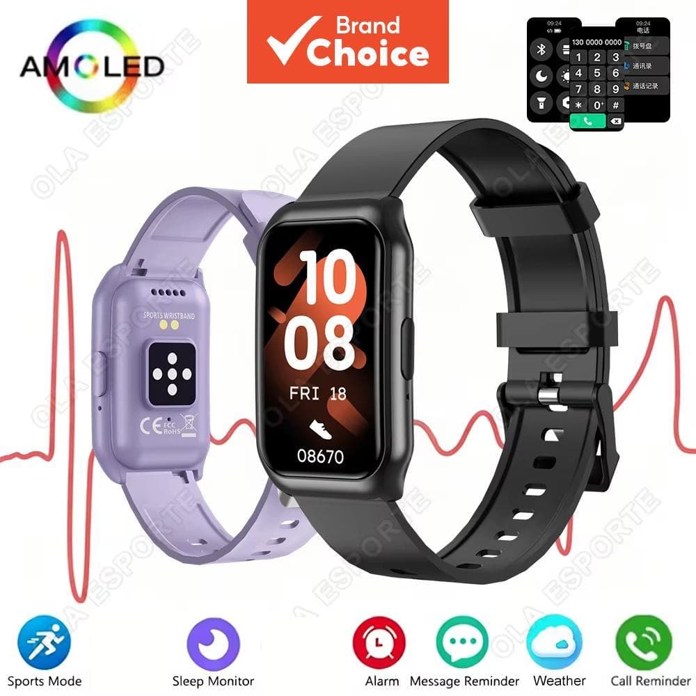 Pulseira Inteligente Feminina com Tela AMOLED Colorida, Modos Esportivos Múltiplos, Monitor de Saúde e Sono, Relógio