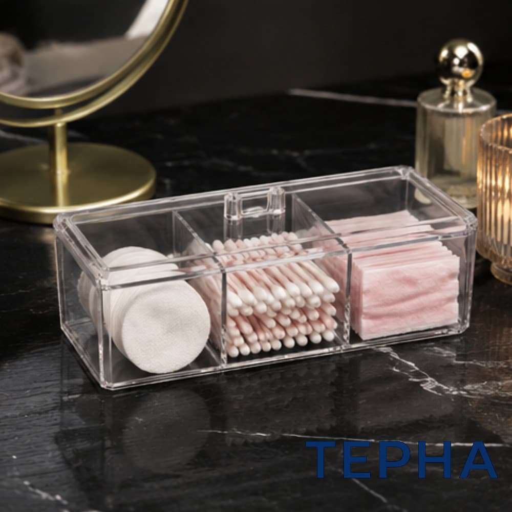 Organizador Transparente Com Tampa 3 Divisórias Caixa Multiuso Para Banheiro Cozinha Escritório
