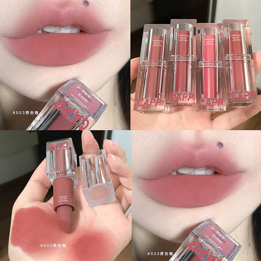 Cappuvini batom acrílico transparente fosco maquiagem transfronteiriça estudante festa cosméticos batom cor Nude