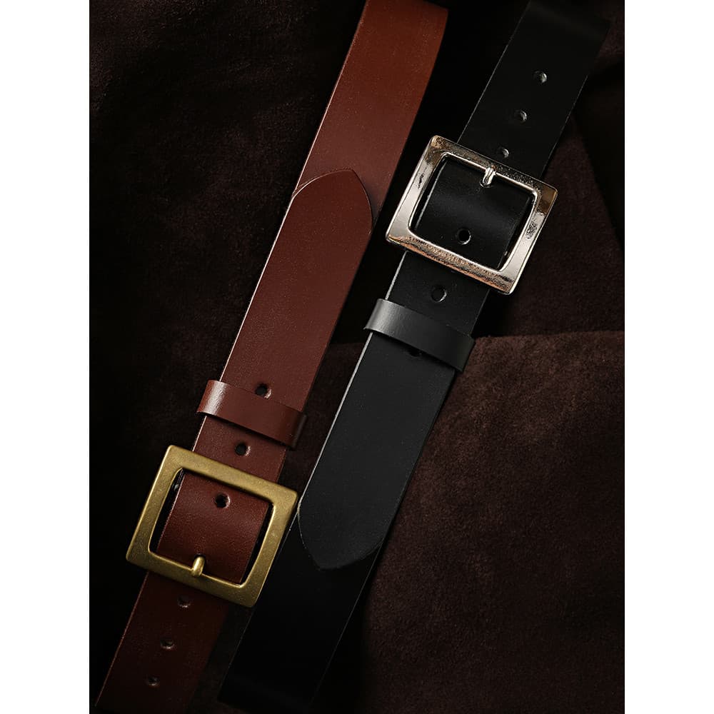 American Retro Rédeas Couro Quadrado Latão Pin Fivela 3.8cm Cinto Feito à Mão MBBCAR Estreito
