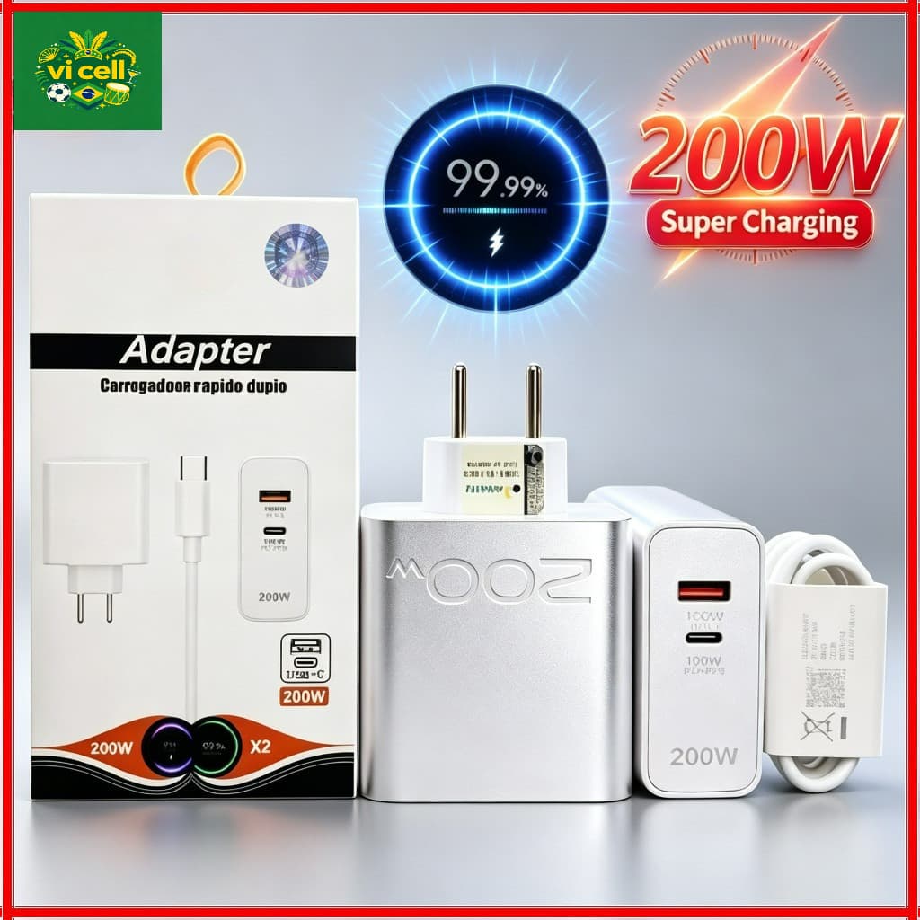 Carregador 200W Turbo xiao mi Delivery com cabo Tipo C Carregamento Rápido