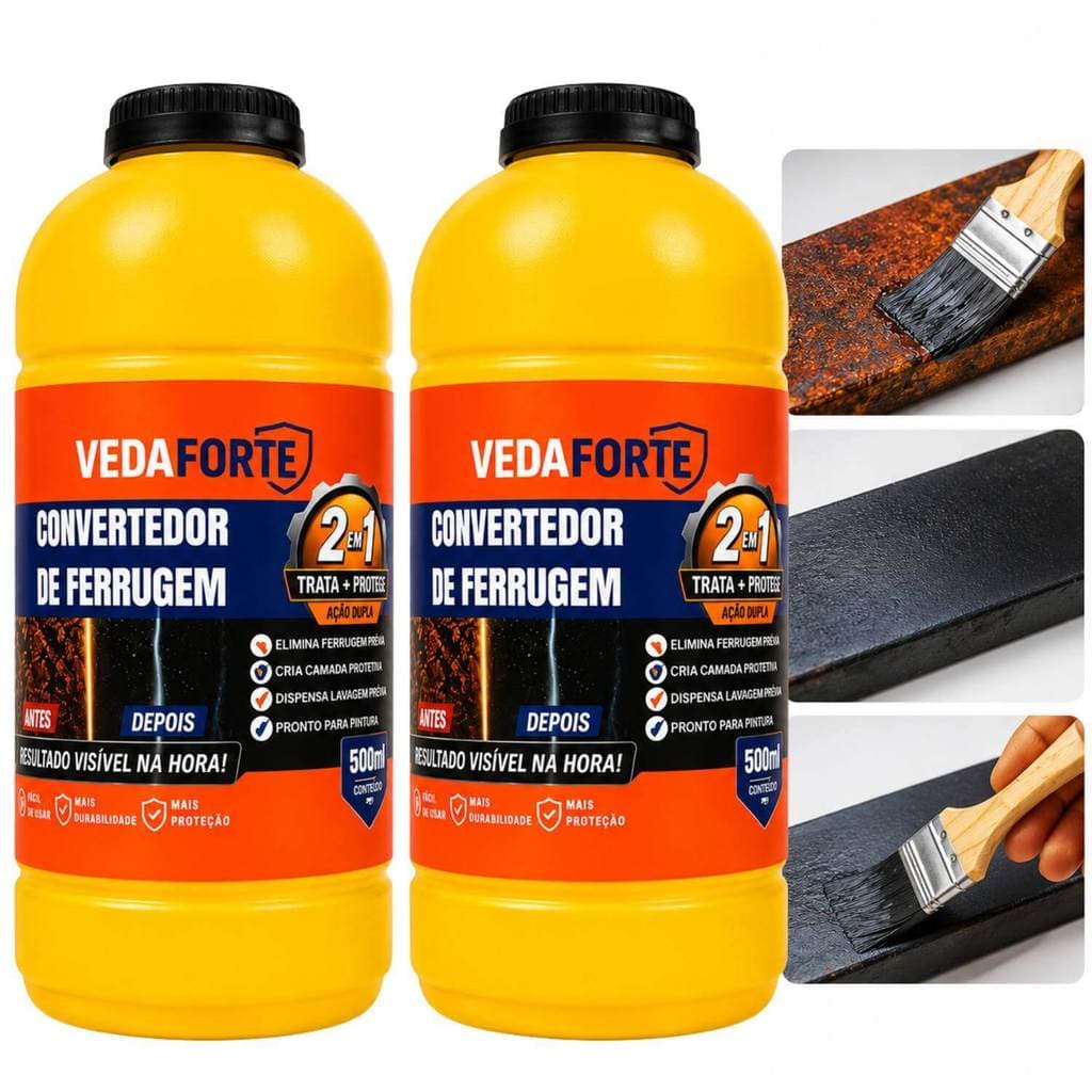 Kit 2 Convertedor De Ferrugem Veda Forte Tratamento e Proteção 500ml
