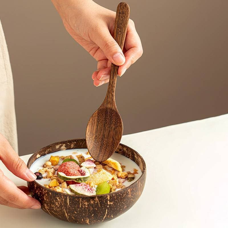 Tigela De Coco Ecológica Com Colher , Talheres De Madeira Artesanais Naturais Para Iniciantes , Salada De Frutas , Cozin