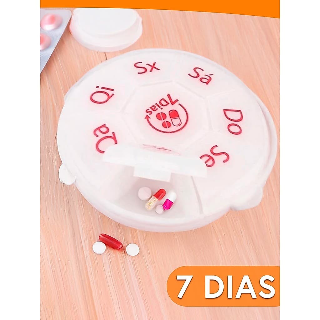 Porta Comprimido Organizador Semanal Multiuso 7 Dias Redondo Portátil