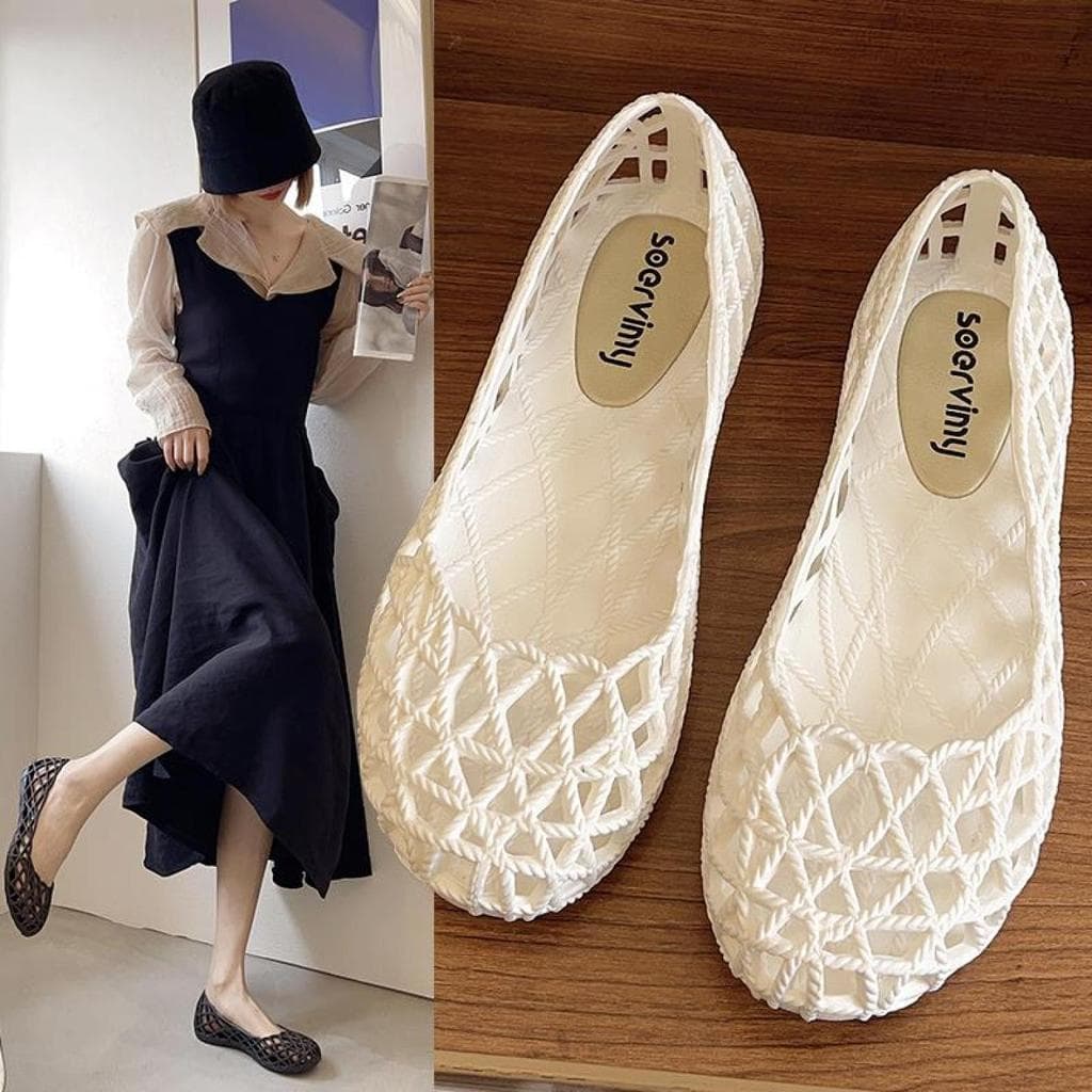 Botas de chuva respiráveis femininas 25 verão plana boca rasa à prova dwaterproof água geléia Casual buraco Net sapatos
