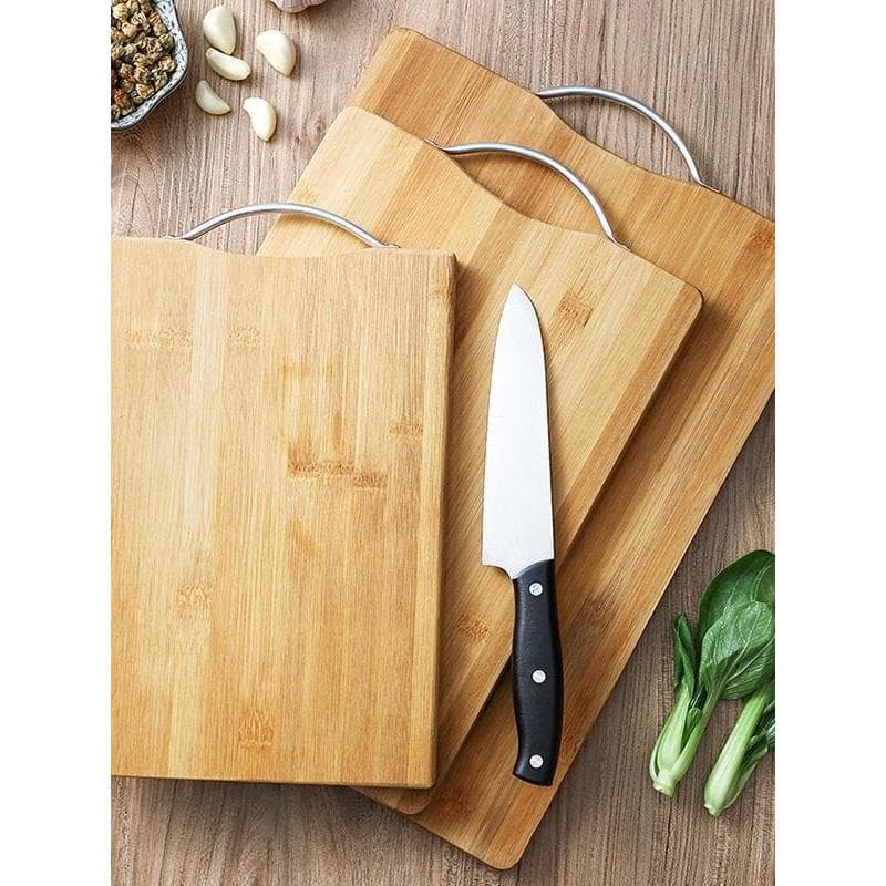 Tábua de corte de bambu doméstica Tábua de corte espessada Tábua de corte Dupla face disponível Alça de alumínio em form