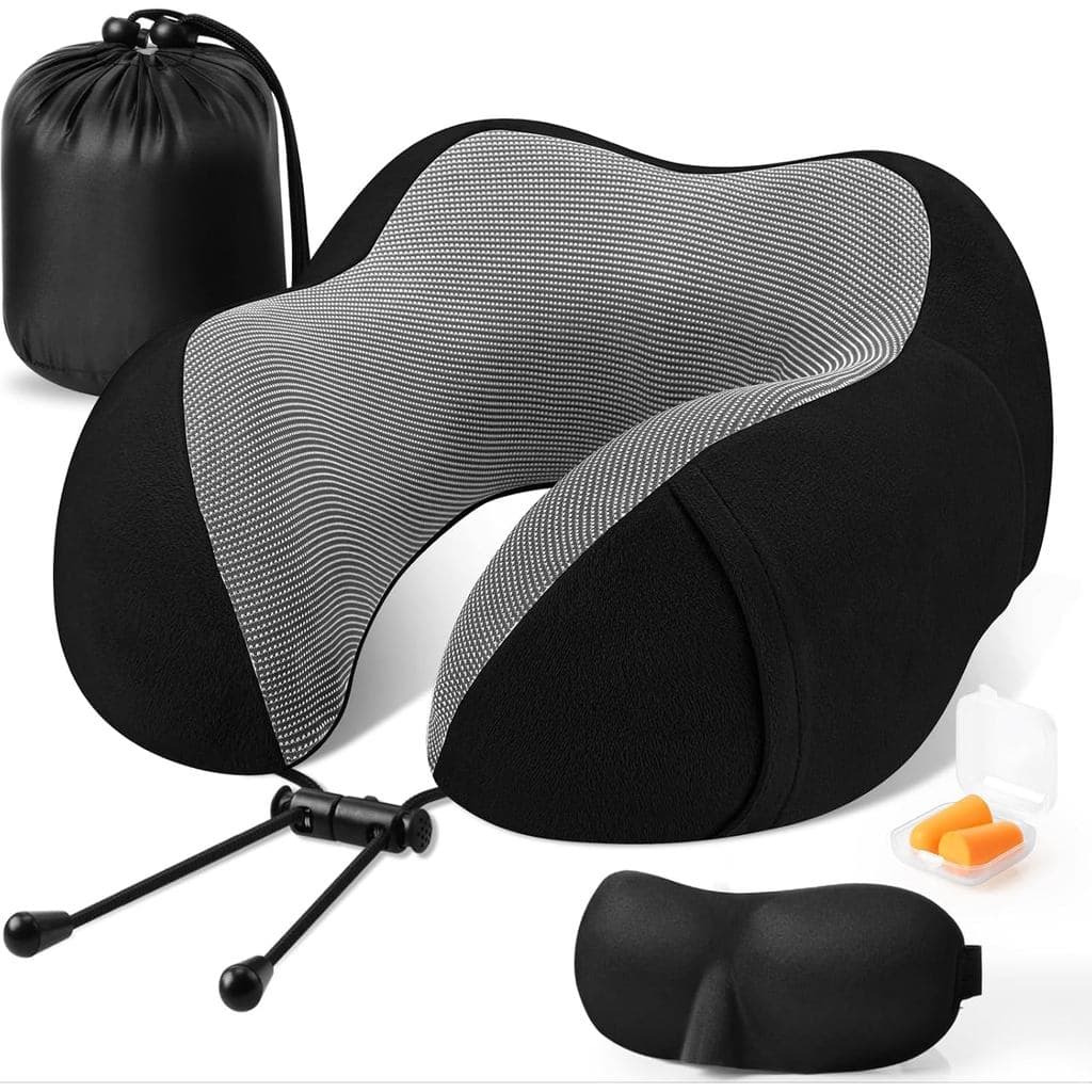 Almofada de Viagem CloudBliss para Avião, Almofada de Pescoço em Espuma de Memória para Viagem, Almofada Compacta para V
