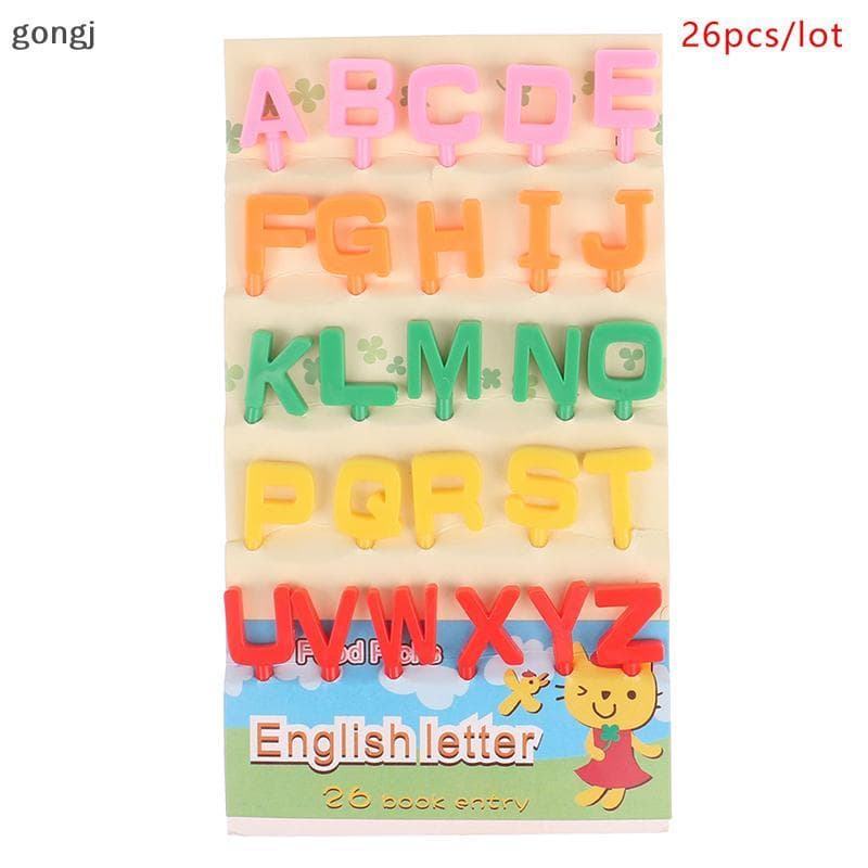 [gongj] 26 Pçs/Set Alfabeto Dos Desenhos Animados Garfo De Frutas Plástico Pequeno Boca Doce Bonito Portátil Toothpi Bol