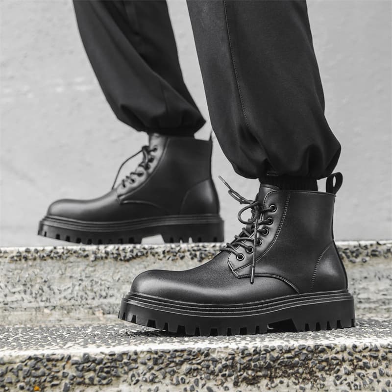 Martin botas masculinas primavera outono Mid-Tube preto Casual motocicleta ferramentas botas de couro antiderrapante Hig