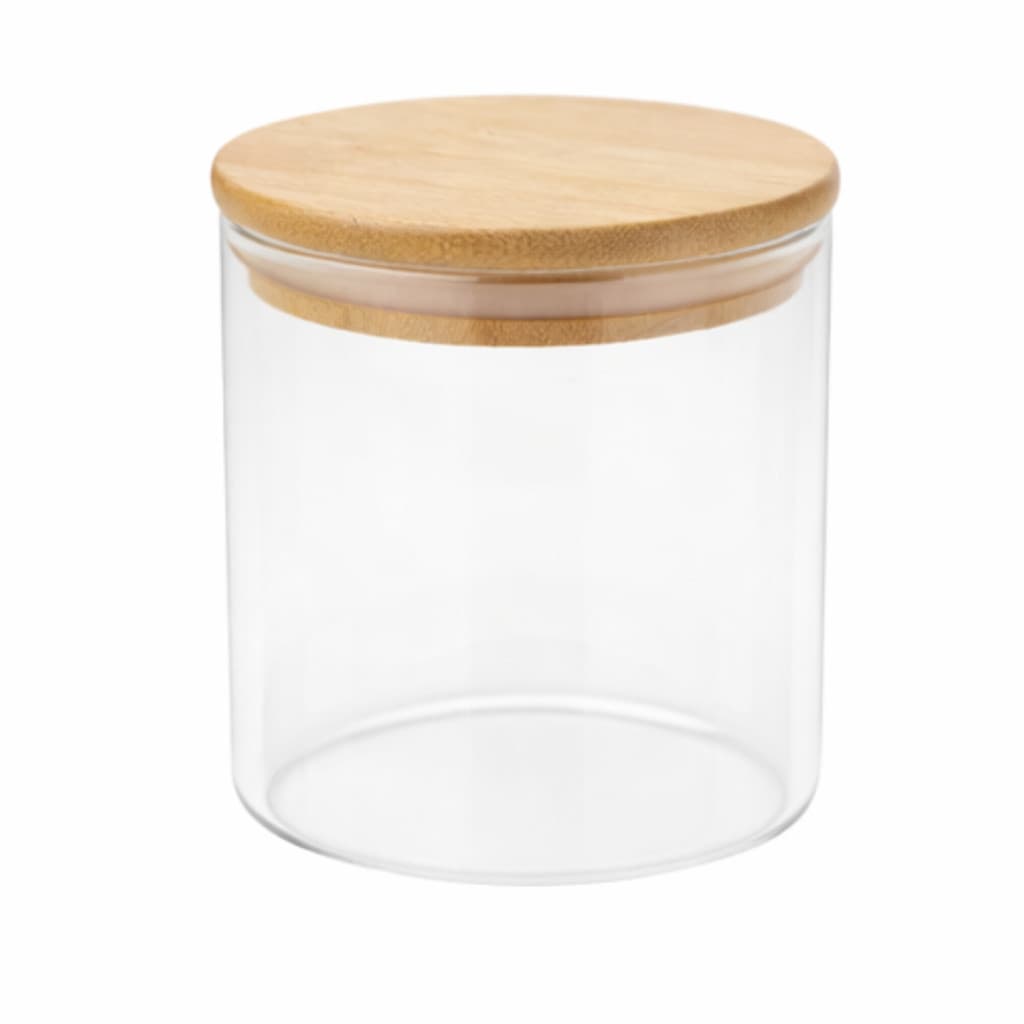 Pote de Vidro Hermético 350ml com Tampa de Bambu Redondo Porta Mantimentos Temperos Café Grãos Top Útil