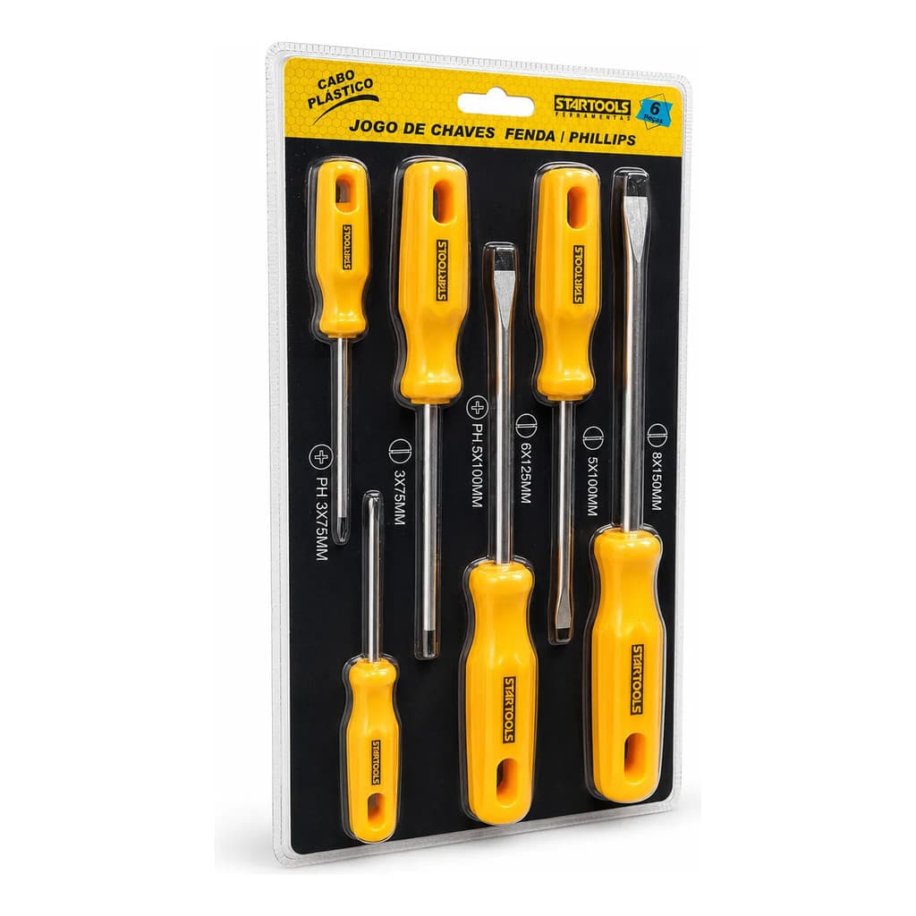 Kit Chaves de Fenda e Phillips 6 Peças Profissional Startools SR0841 Alta Resistência Aço Carbono