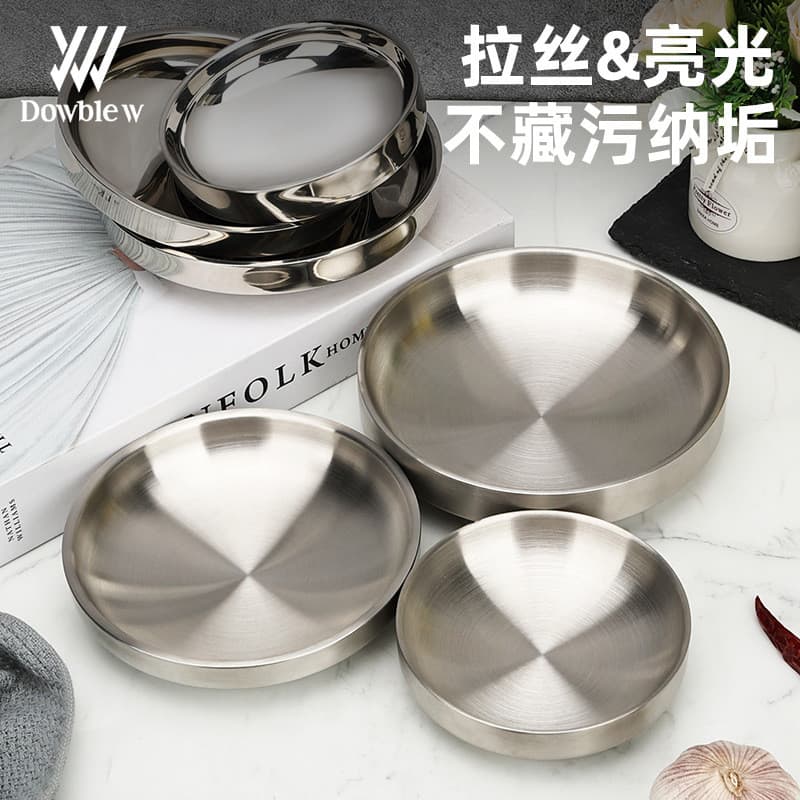 Prato de jantar Kimchi coreano, disco de aço inoxidável de camada dupla, prato de molho, isolamento térmico, Anti-escald