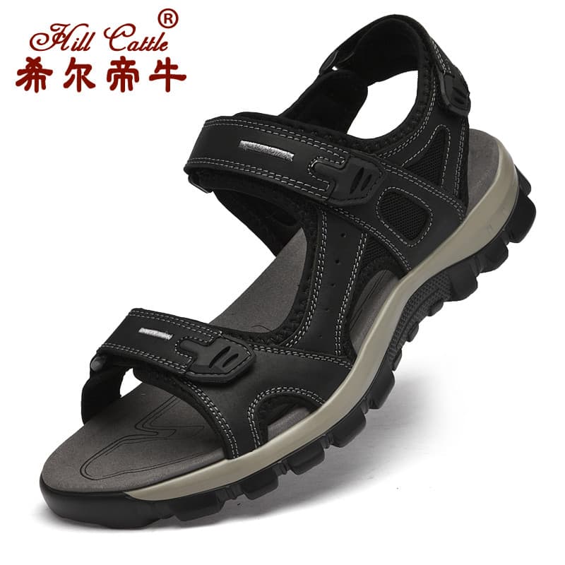 Novo estilo sandálias masculinas de verão couro genuíno sapatos de praia de sola macia antiderrapante respirável sandáli