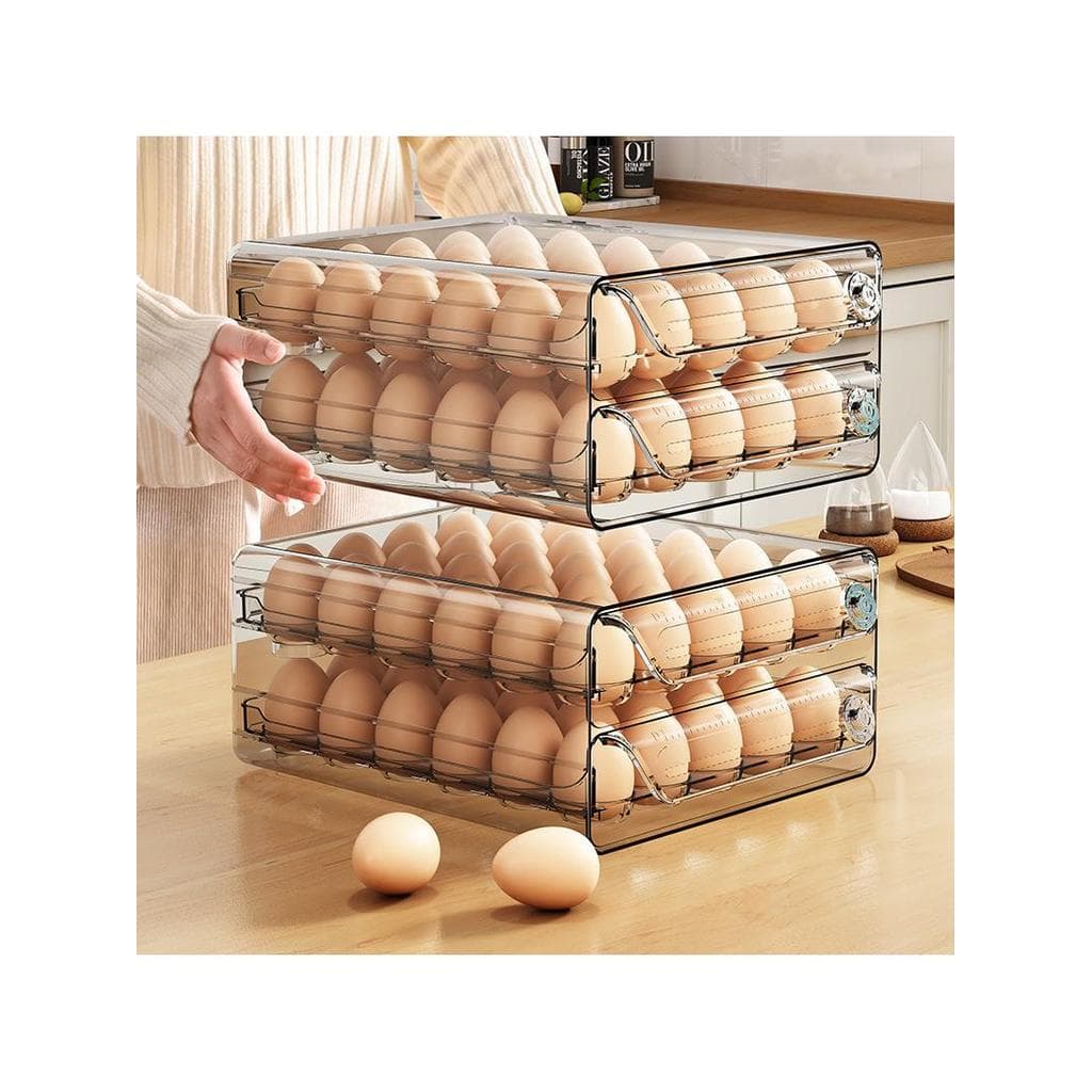 Caixa de armazenamento de ovos, geladeira de cozinha, camada dupla, tipo gaveta, bandeja de ovos de grande capacidade, c