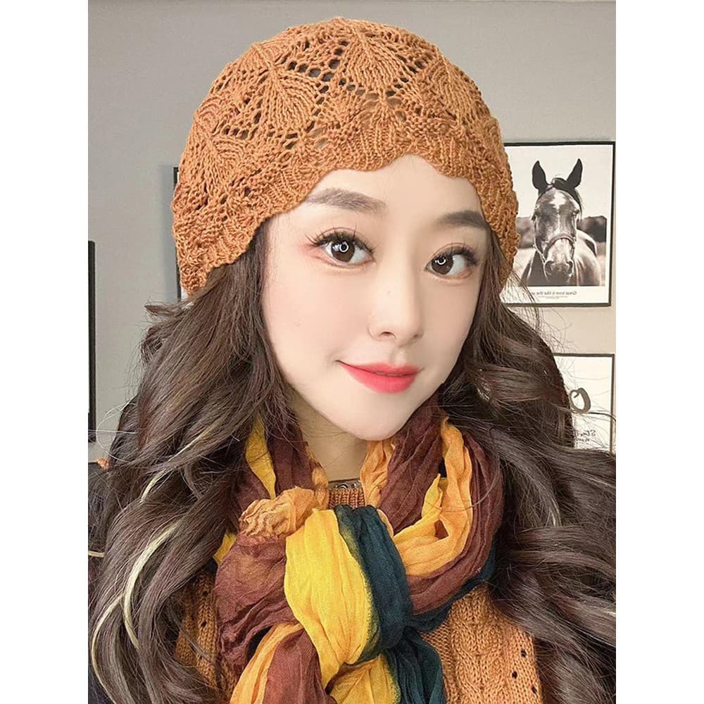 Moda oco chapéu feminino primavera outono 2026 novo estilo estilo fino moda chapéu de malha pilha chapéu capa cabelo bra