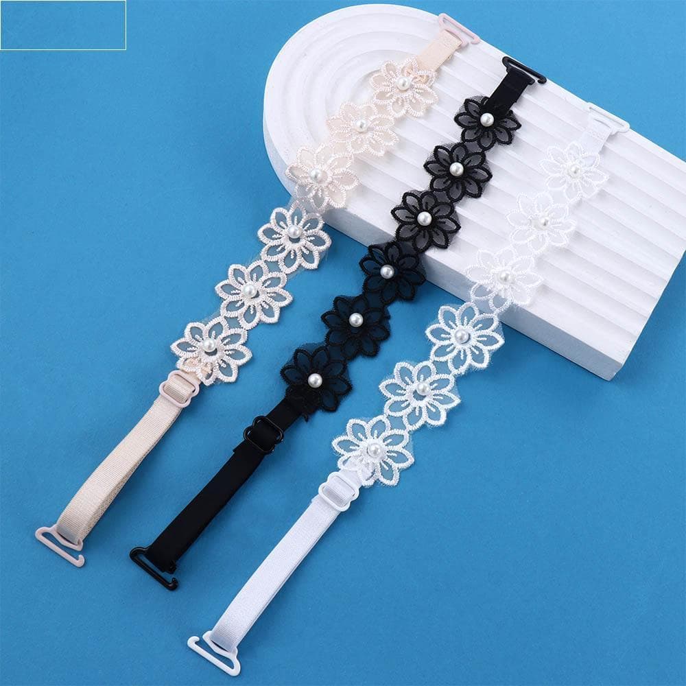 Flor Alça De Ombro Antiderrapante Pérolas Ajustáveis Silicone Alças De Sutiã Elásticas Para Casamento