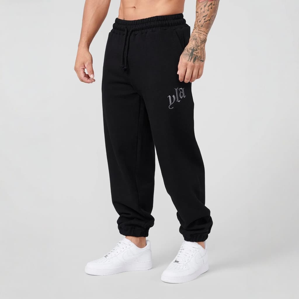 YOUNGLA novas calças esportivas masculinas pesado Terry bordado calças rendas casuais calças de Fitness moletom outono v