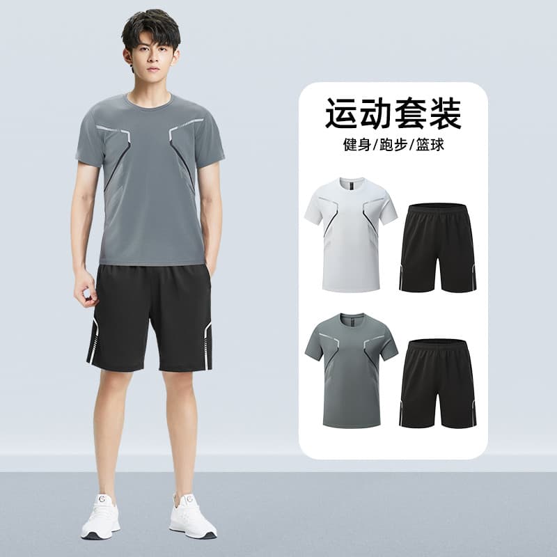 Camiseta esportiva masculina de seda gelo de secagem rápida de manga curta 2024 novo estilo terno de corrida verão estil