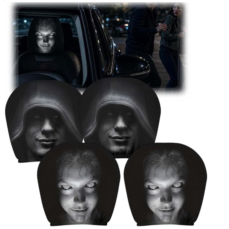 Capa De Encosto De Cabeça Para Assento De Carro , Protetor Interior De Rosto Engraçado , 1 Par , Descanso Caminhão Autom