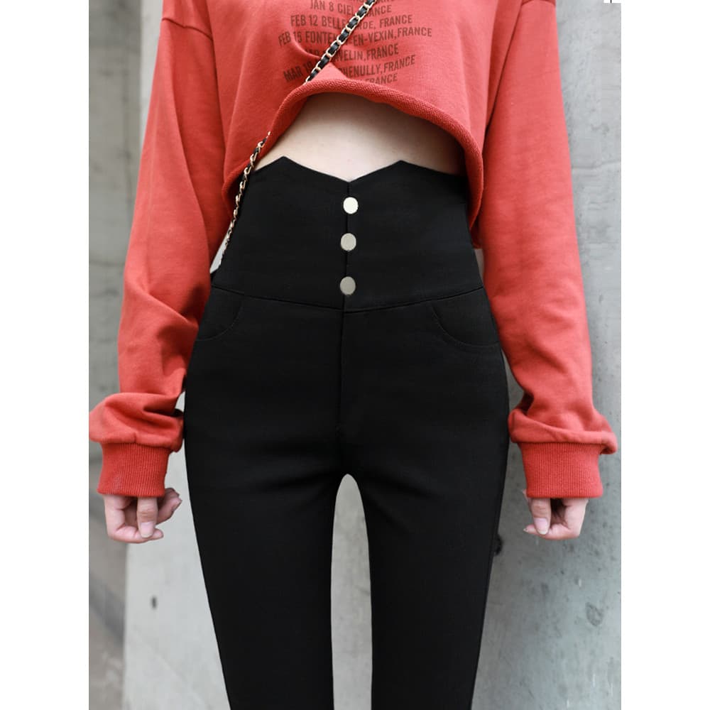 Primavera outono estilo Plus Size 2022 novo estilo gordura mm preto Leggings calças femininas outono forro de lã lápis m