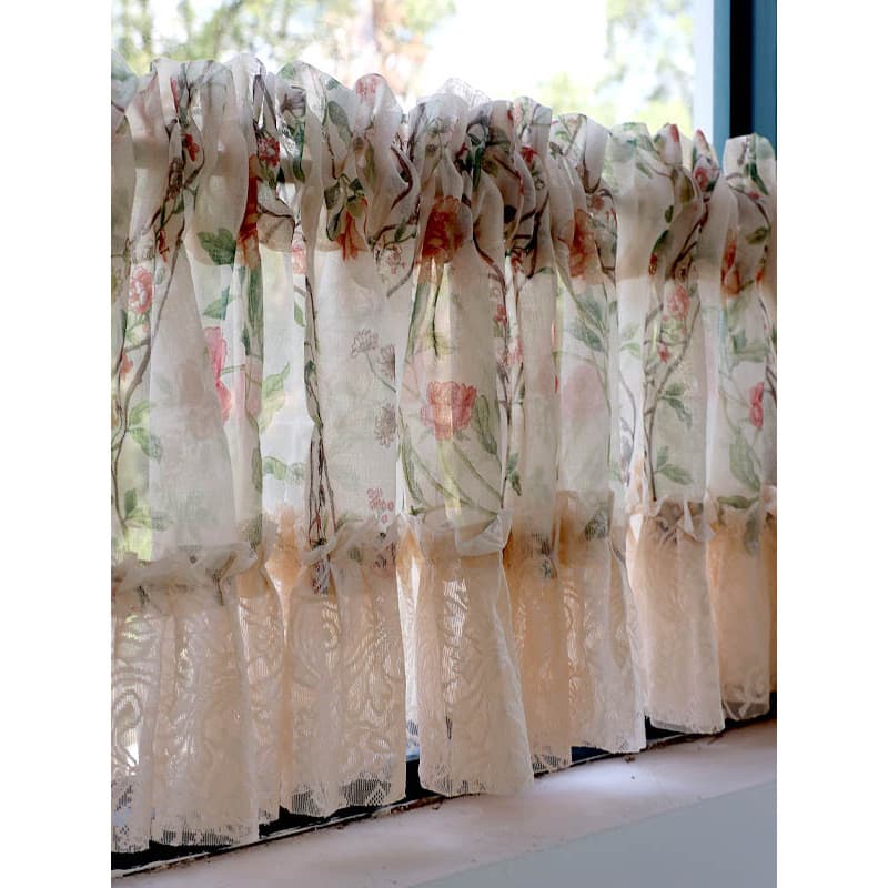 Estilo coreano sem perfuração Retro Floral meia cortina cortina curta porta divisória gaze cortina país americano cozinh