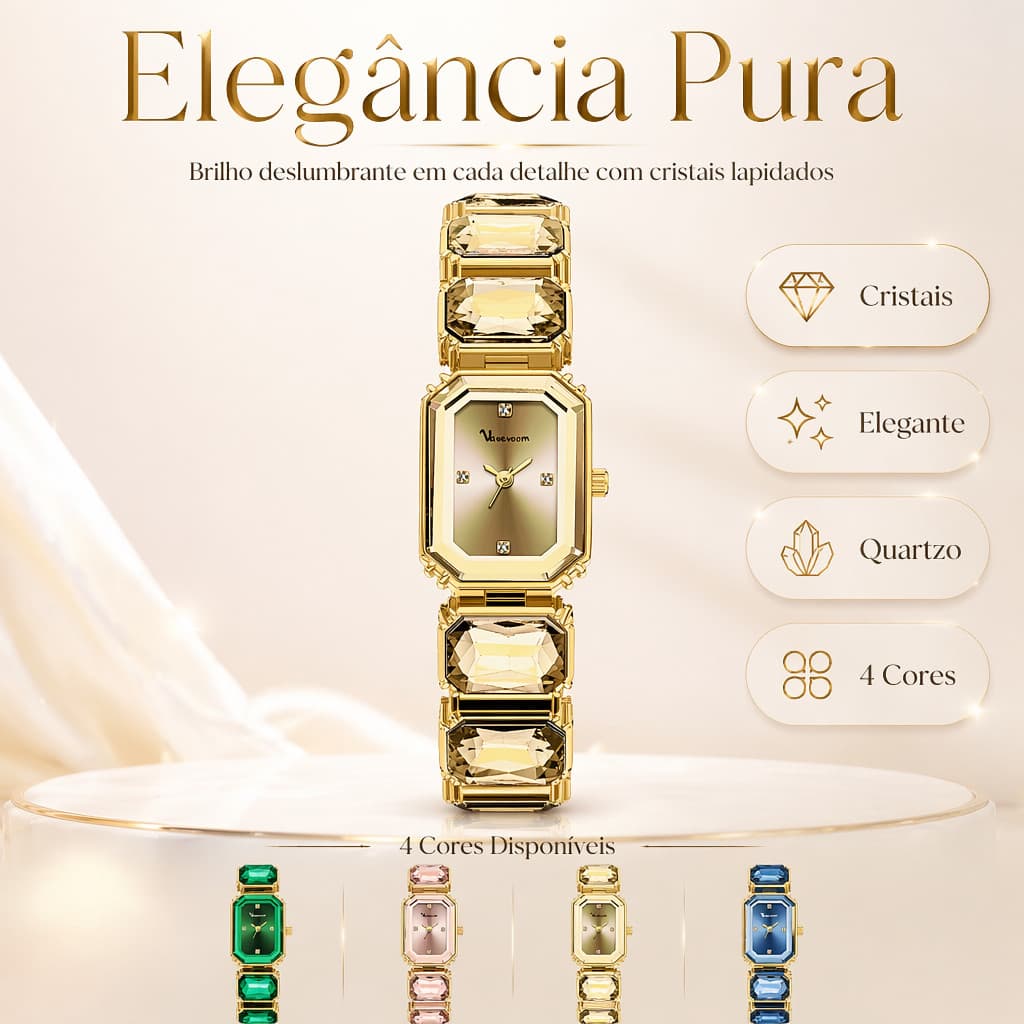 Relógio Feminino Retangular Quartzo Pulseira Bracelete Elegante Cristais Lapidados À Prova D'água Moda Acessório Joia