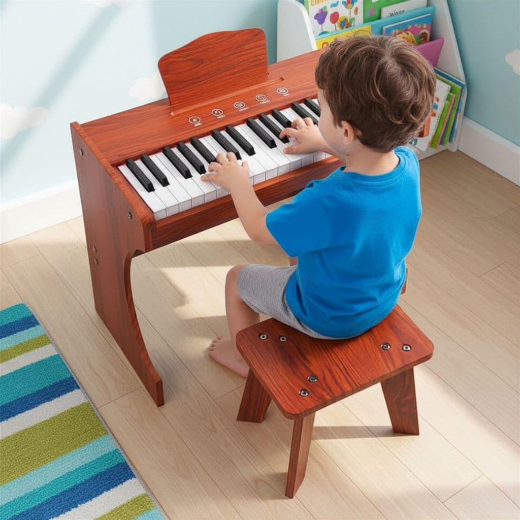 Piano Digital Infantil de Madeira 37 Teclas com Painel Touch Rhythmic