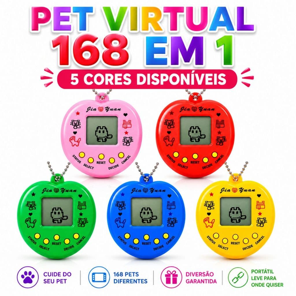 Bichinho Virtual 168 Pets Em 1 | Mini Console Retrô Portátil Maçã Infantil