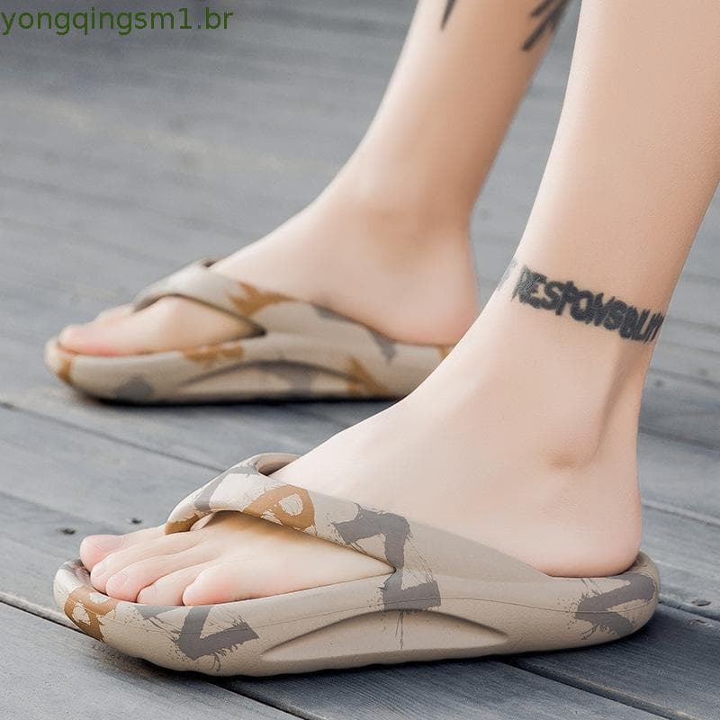 35-46 Chinelos Masculinos Com Estampa Camuflada , Leve , Antiderrapante , Sola Grossa Para Praia , Verão