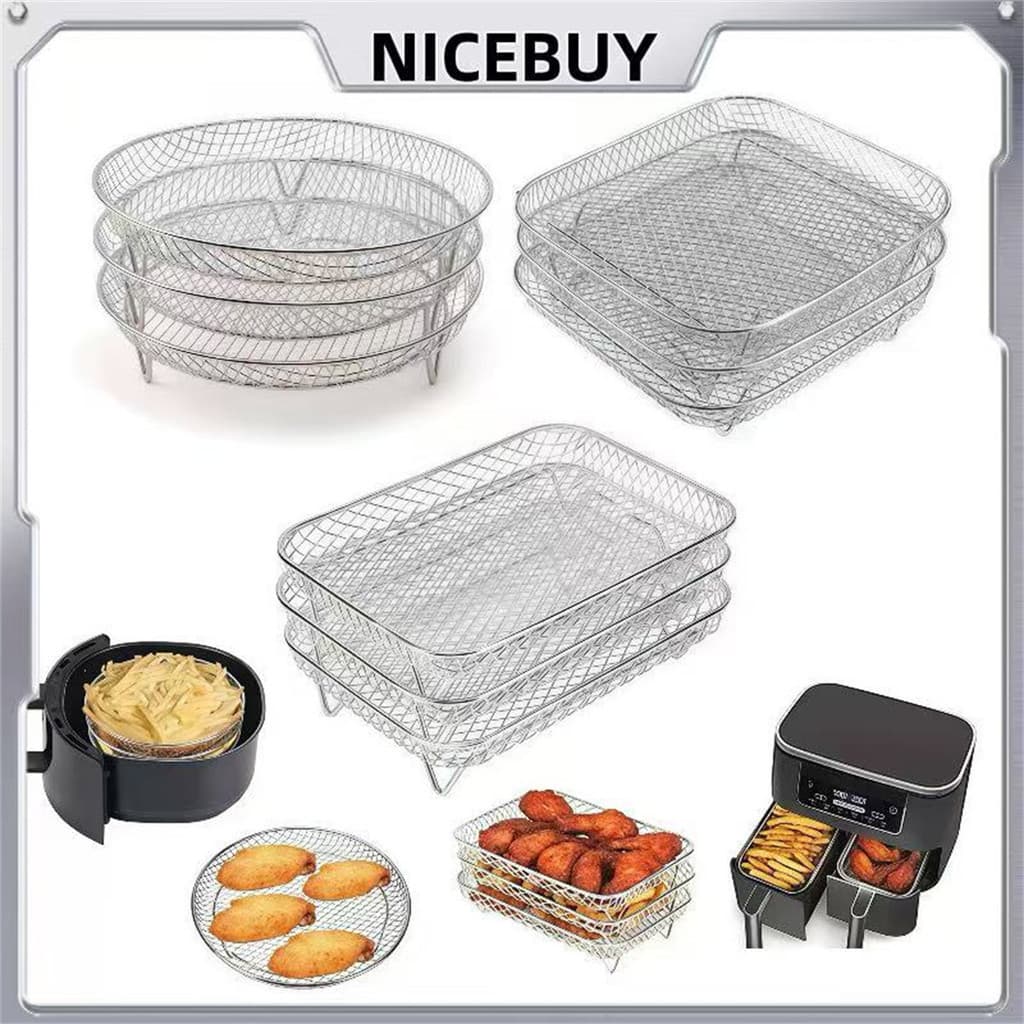Suporte para Air Fryer Quadrado, Retangular, Redondo de 3 Níveis em Aço Inoxidável para Cozinha RI5E IF5K