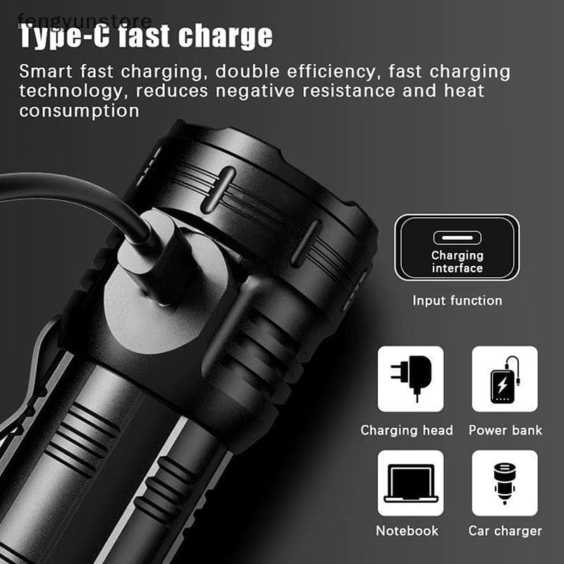 Lanterna Super Brilhante De 8 LED Recarregável Para Portátil De Longo Alcance Luz Forte Carregamento USB Exterior