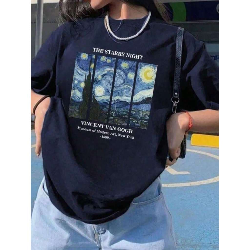 Camisa feminina van Gogh máximo conforto casual modelo 100% algodão manga curta e gola redonda