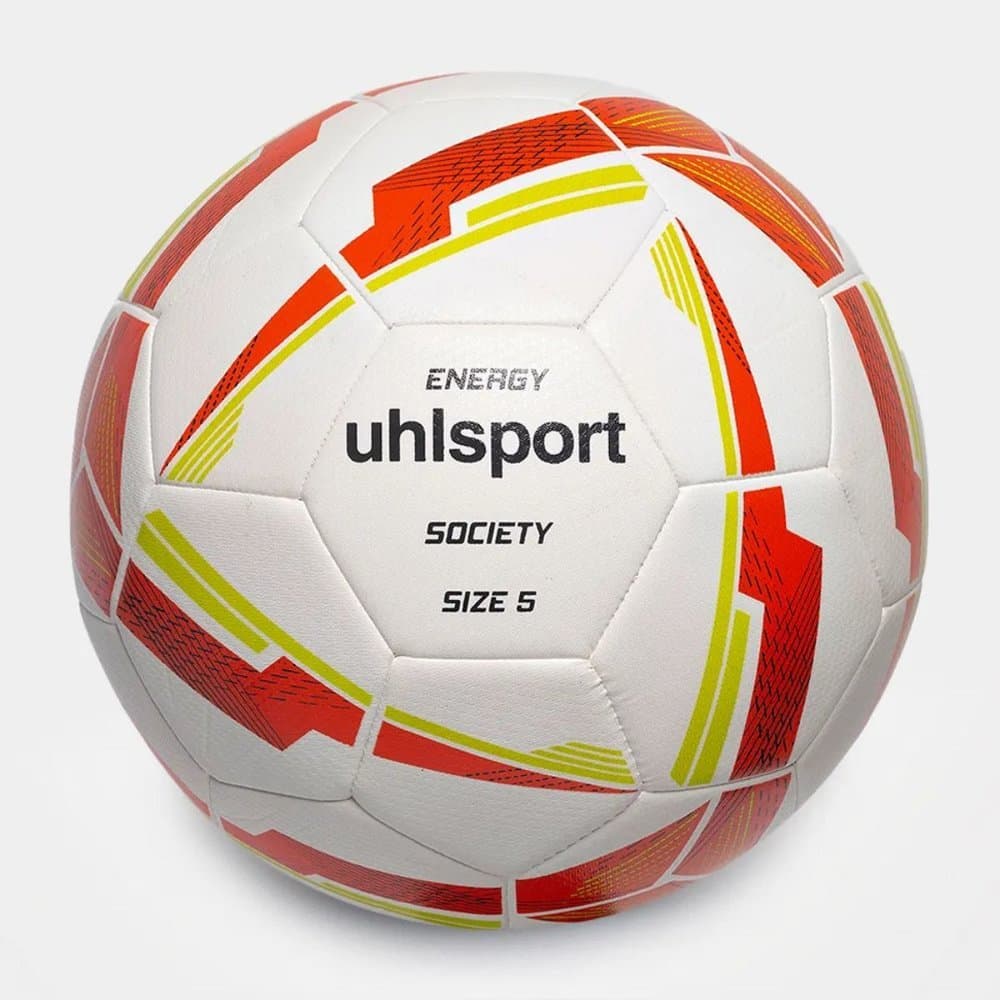 Bola Uhlsport Energy Society Branco/Vermelho – Futebol Society, Resistente, Ótimo Controle e Durabilidade