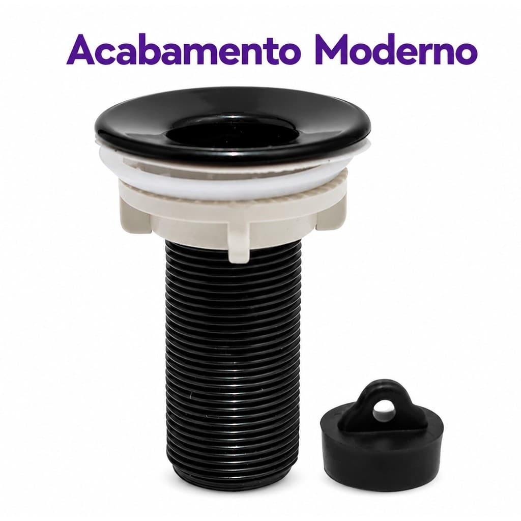 Válvula Ralo Banheiro Pia Cuba Lavatório Preta Luxo ABS 7/8 Dazie