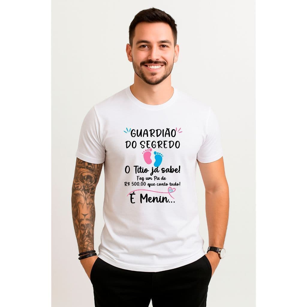 Camiseta Chá Revelação Guardião do Segredo Titio já sabe