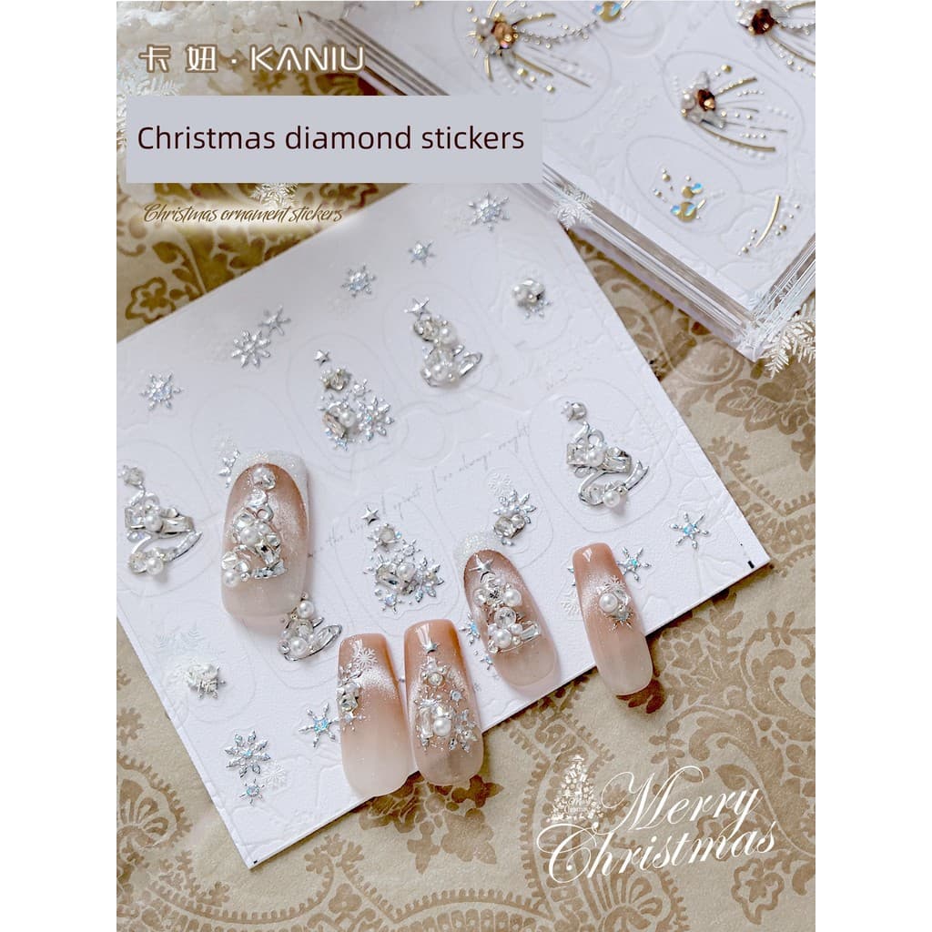 decoração de unha decoração de unha adesivo Adesivos de diamante acabados de Natal 丨 pérola de unhas zircão floco de nev