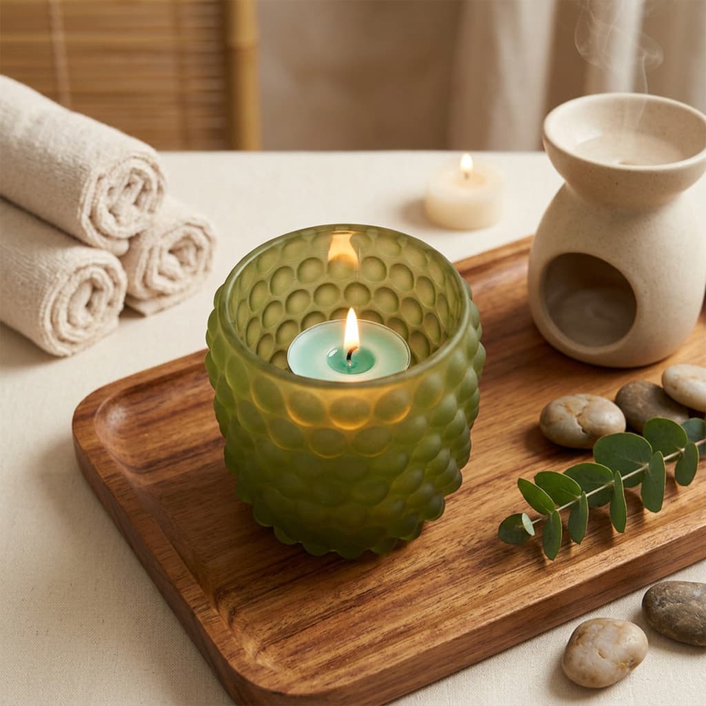 Porta Vela Castiçal Verde Bolinhas Lavabo Spa Massagem 01 Pç