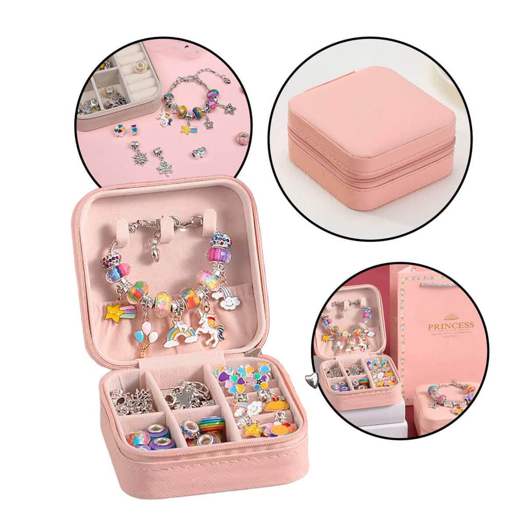 Kit Pulseira Bijuterias Infantil Miçangas e Berloques 66 Peças