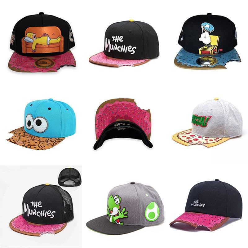 Snapback Boné Donut Pizza Dos Desenhos Animados Anime Impressão Plana Bill Chapéu De Beisebol Unisex Ajustável Streetwea