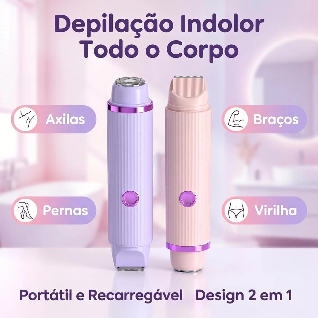 Depilador Elétrico Feminino Dupla Lâmina Recarregável Indolor Portátil para Corpo e Rosto